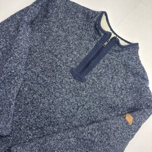 Orvis Mens Quarter Zip Sherpa Lined Fleece Pullover Sweater Blue Marl Medium